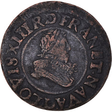 Moeda, França, Louis XIII, Double Tournois, 1635, Paris, EF(40-45), Cobre