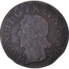 Coin, France, Louis XIII, Double Tournois, 1643, La Rochelle, VF(20-25), Copper