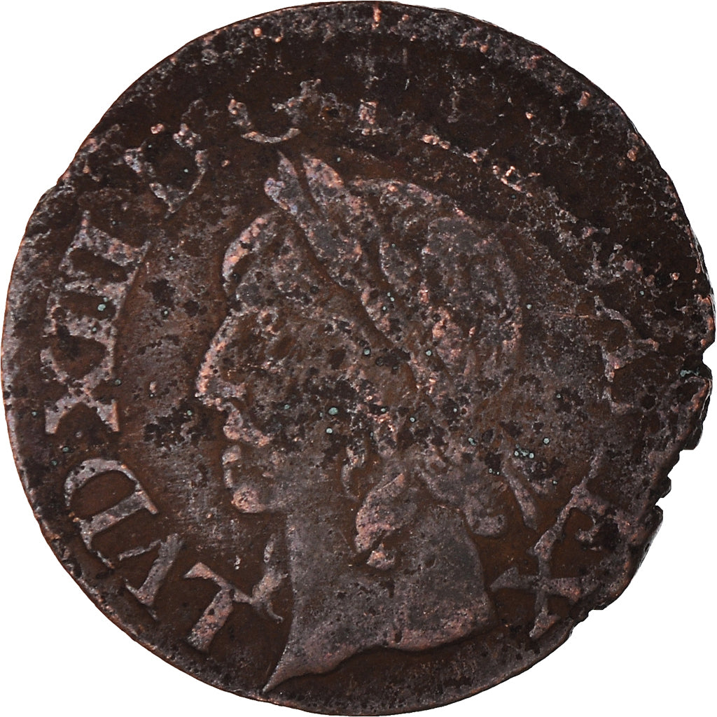 Münze, Frankreich, Louis XIII, Double Tournois, 1643, Tours, S+, Kupfer