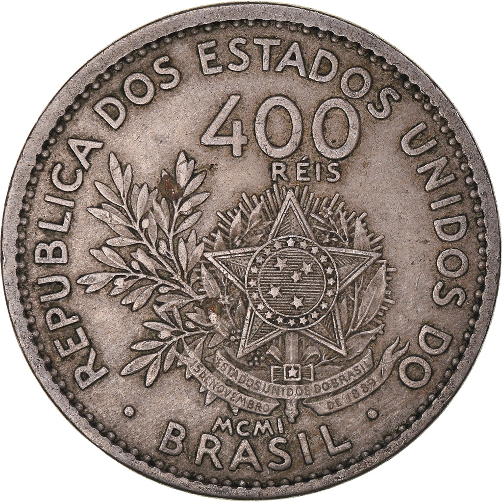 Coin, Brazil, 400 Reis, 1901, EF(40-45), Copper-nickel, KM:505