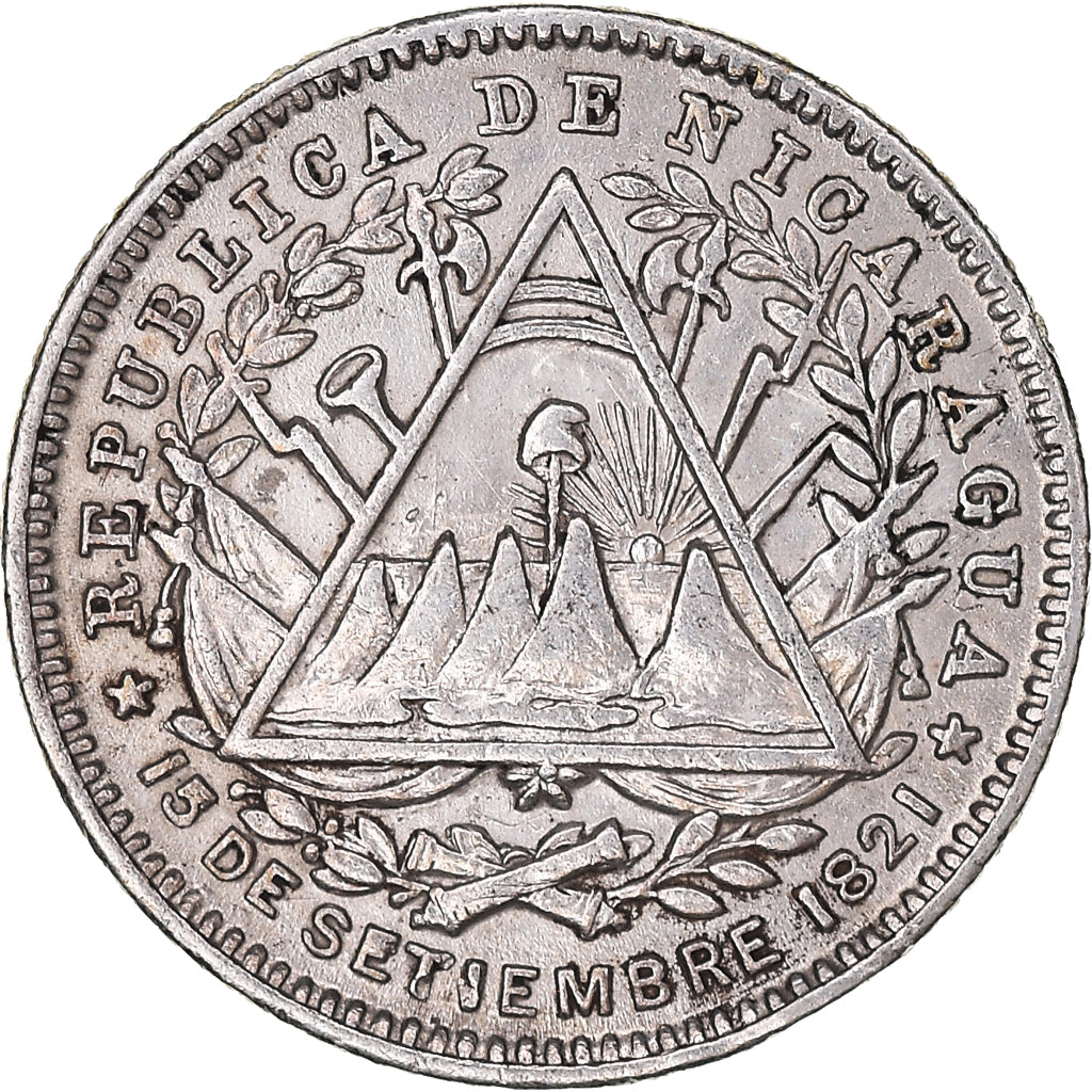 Coin, Nicaragua, 10 Centavos, 1887, Heaton, Birmingham, EF(40-45), Silver, KM:6
