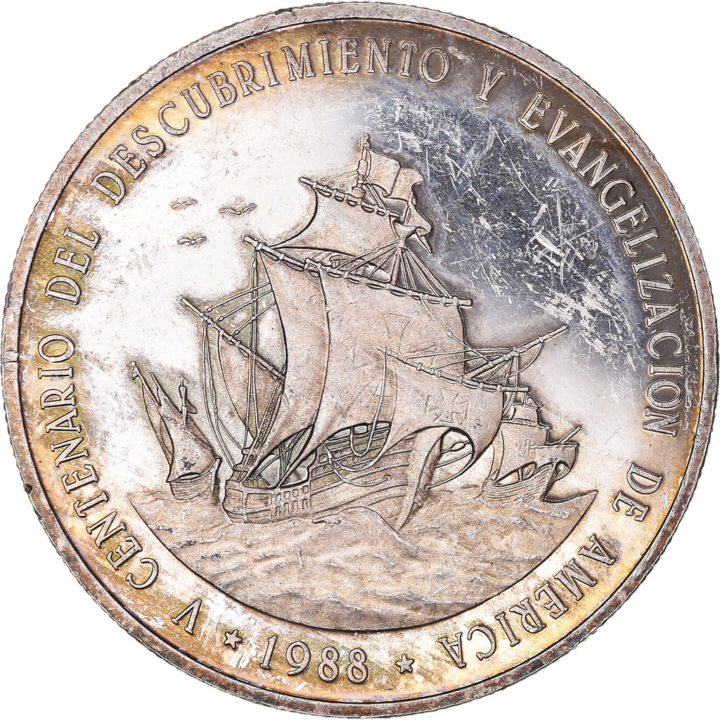 Moneda, República Dominicana, Peso, 1988, MBC+, Plata, KM:66a
