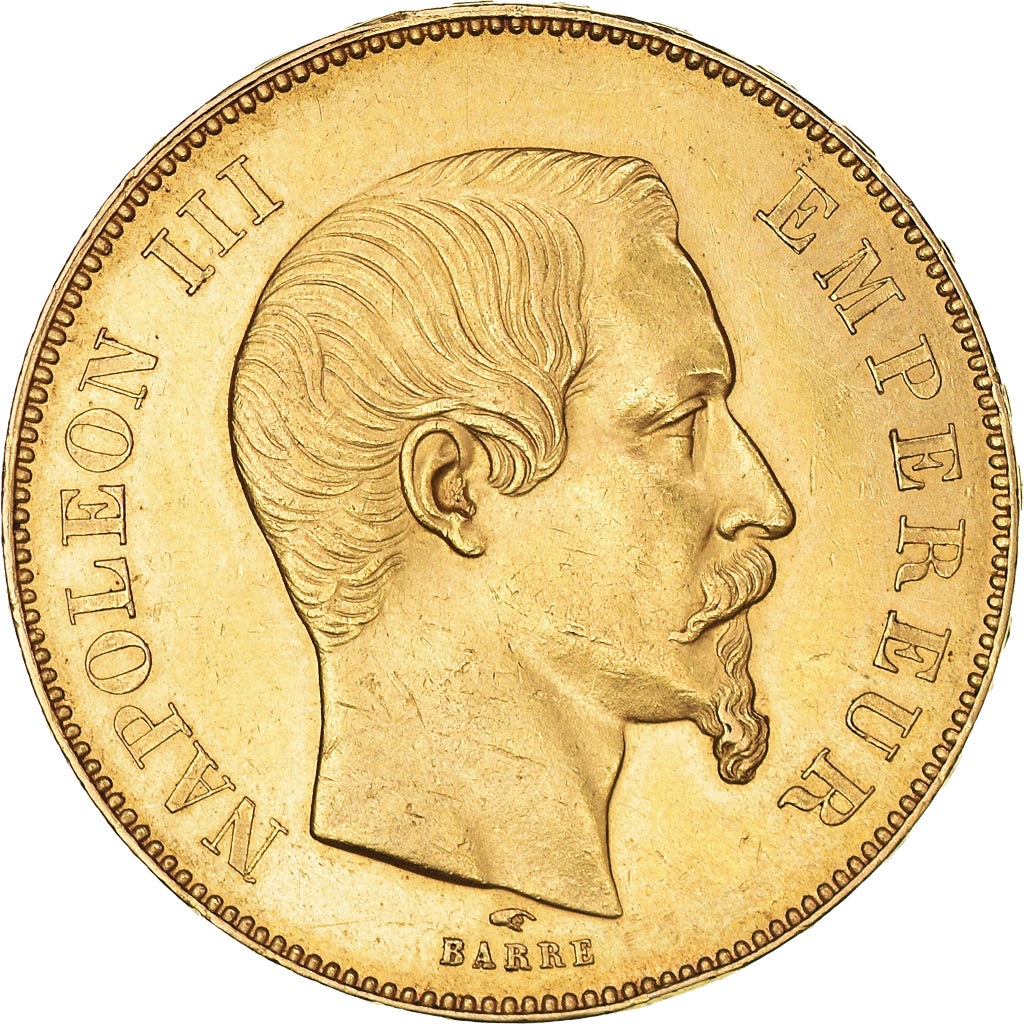 Moneda, Francia, Napoleon III, Napoléon III, 50 Francs, 1855, Paris, MBC, Oro