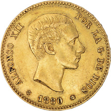Moeda, Espanha, Alfonso XII, 25 Pesetas, 1880, Madrid, EF(40-45), Dourado