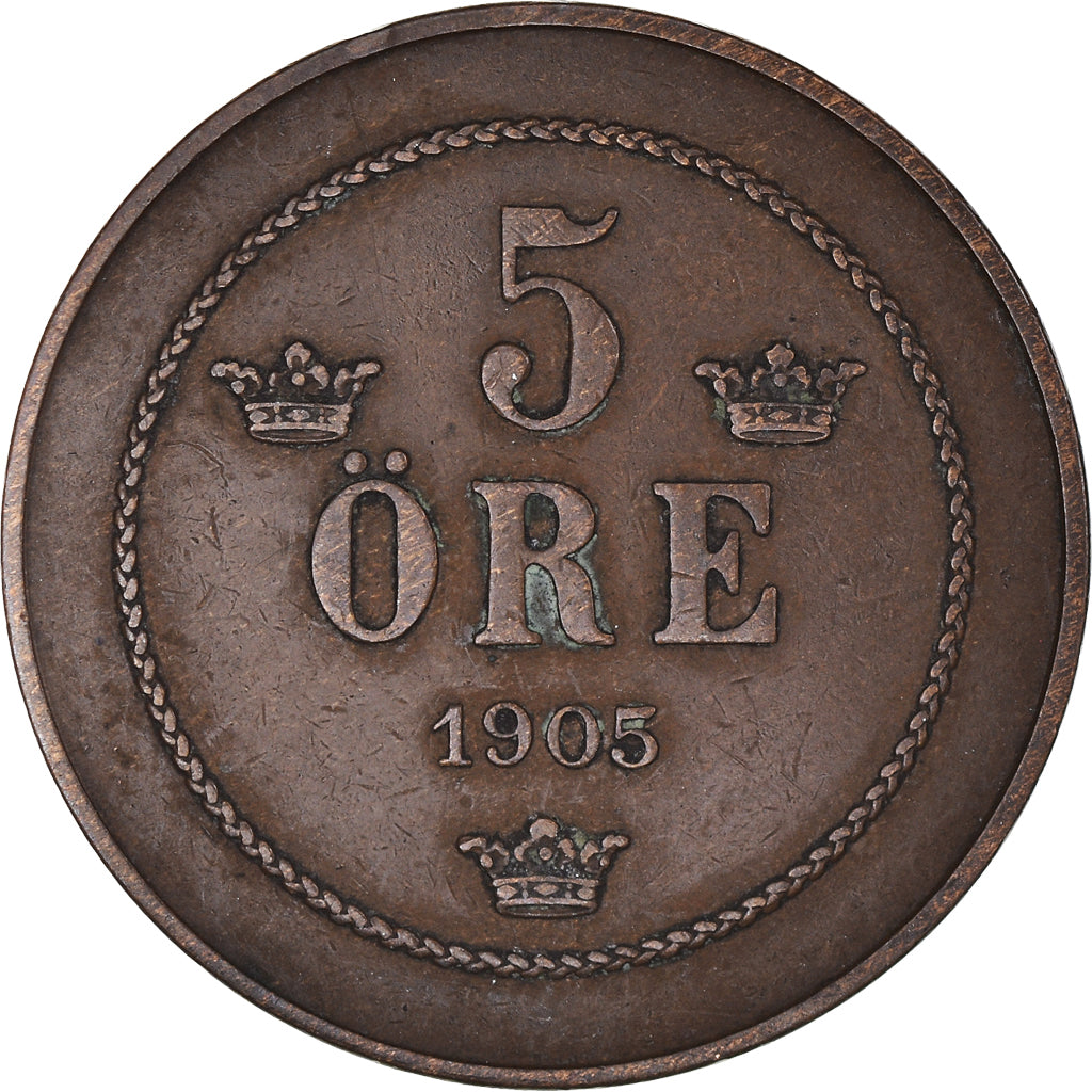 Coin, Sweden, Oscar II, 5 Öre, 1905, EF(40-45), Bronze, KM:757