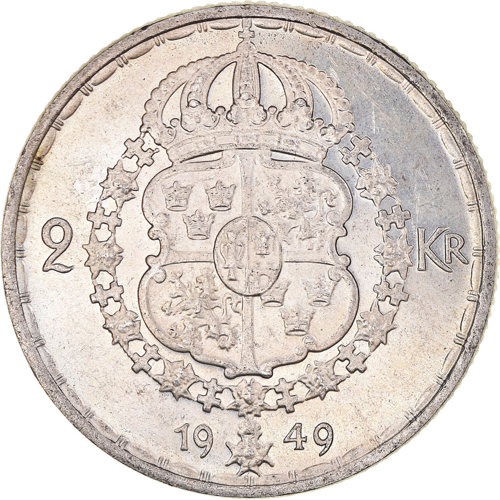 Coin, Sweden, Gustaf V, 2 Kronor, 1949, EF(40-45), Silver, KM:815