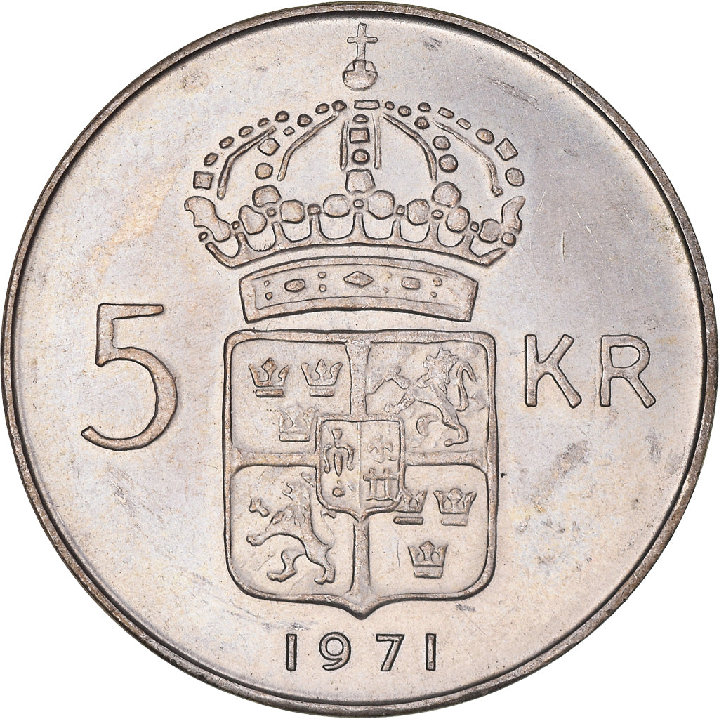 Coin, Sweden, Gustaf VI, 5 Kronor, 1971, AU(55-58), Silver, KM:829