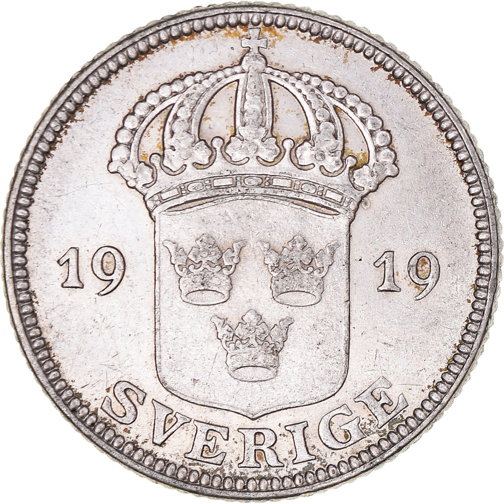 Coin, Sweden, Gustaf V, 50 Öre, 1919, AU(50-53), Silver, KM:788