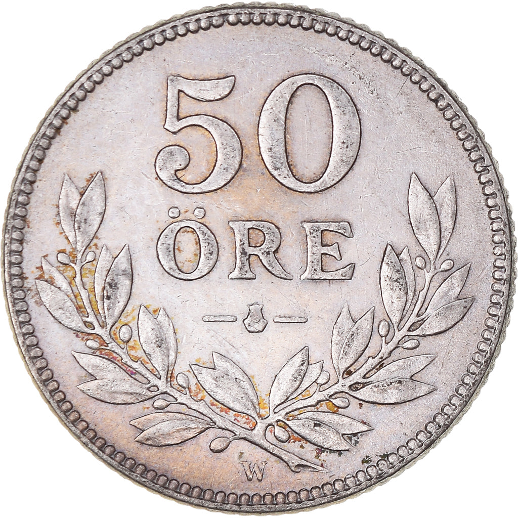 Coin, Sweden, Gustaf V, 50 Öre, 1919, AU(50-53), Silver, KM:788