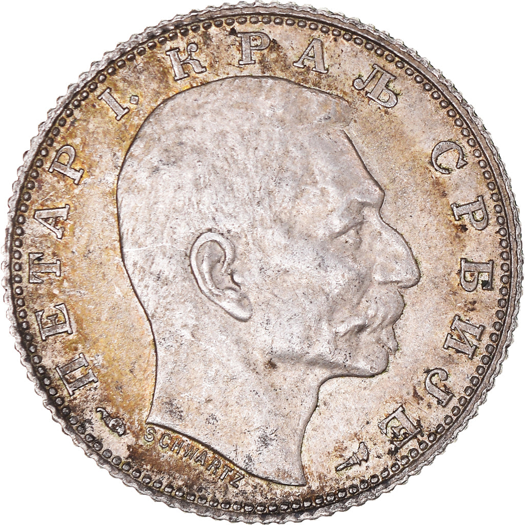 Munten, Servië, Peter I, Dinar, 1915, Paris, ZF, Zilver, KM:25.3
