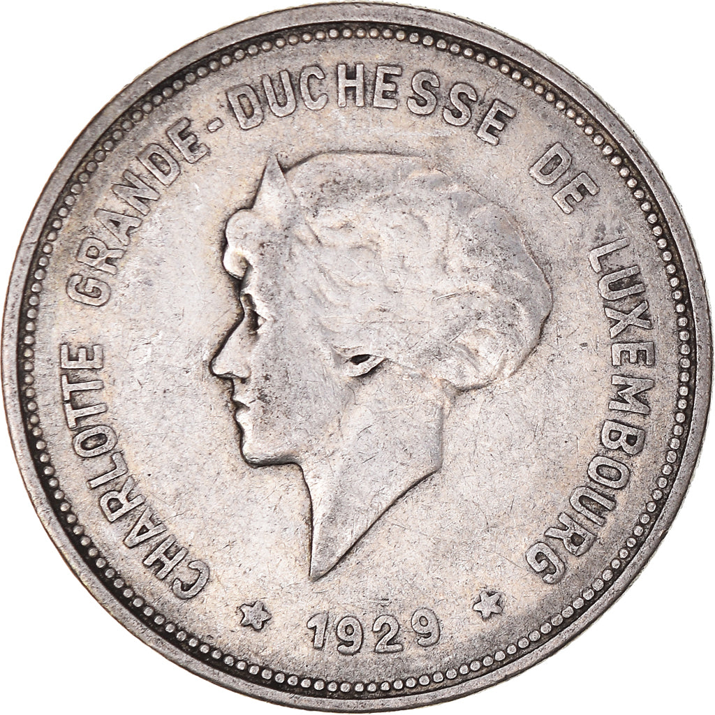 Coin, Luxembourg, Charlotte, 5 Francs, 1929, VF(30-35), Silver, KM:38