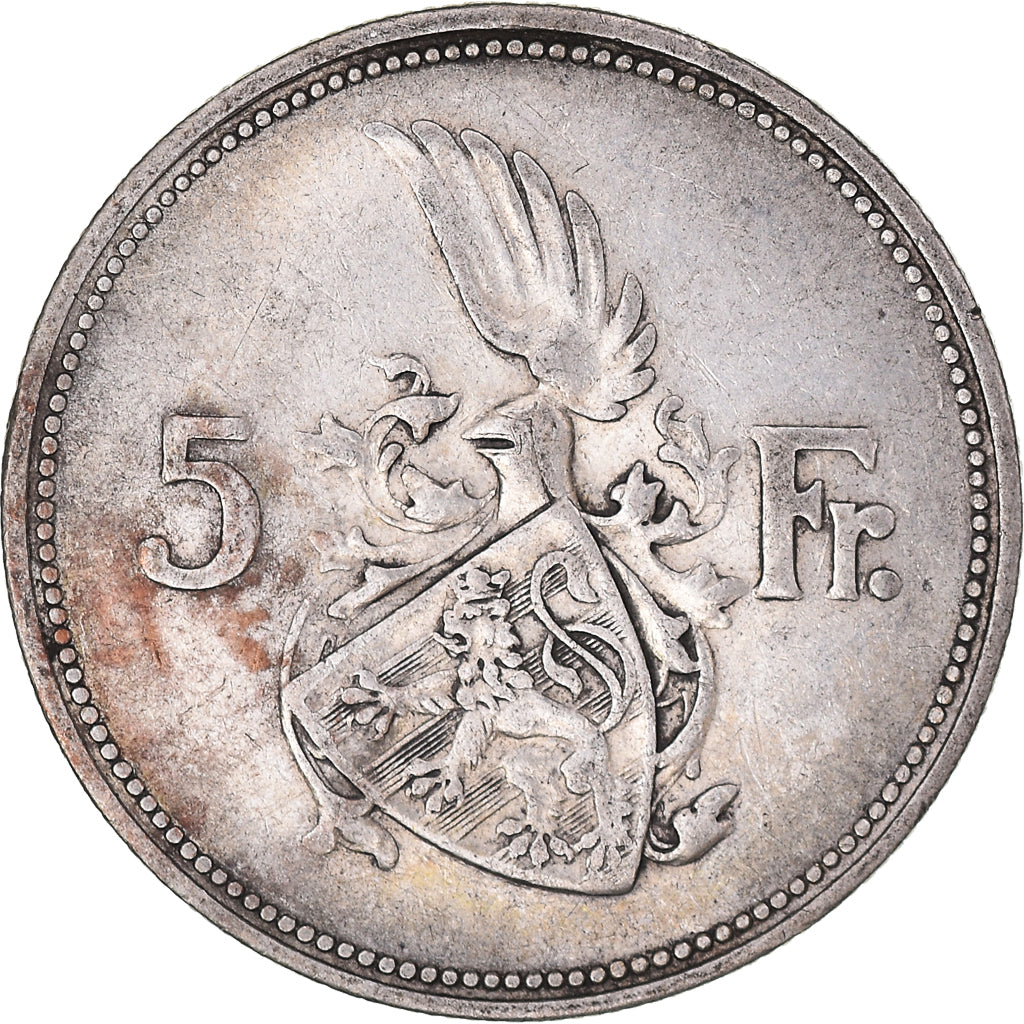 Coin, Luxembourg, Charlotte, 5 Francs, 1929, VF(30-35), Silver, KM:38