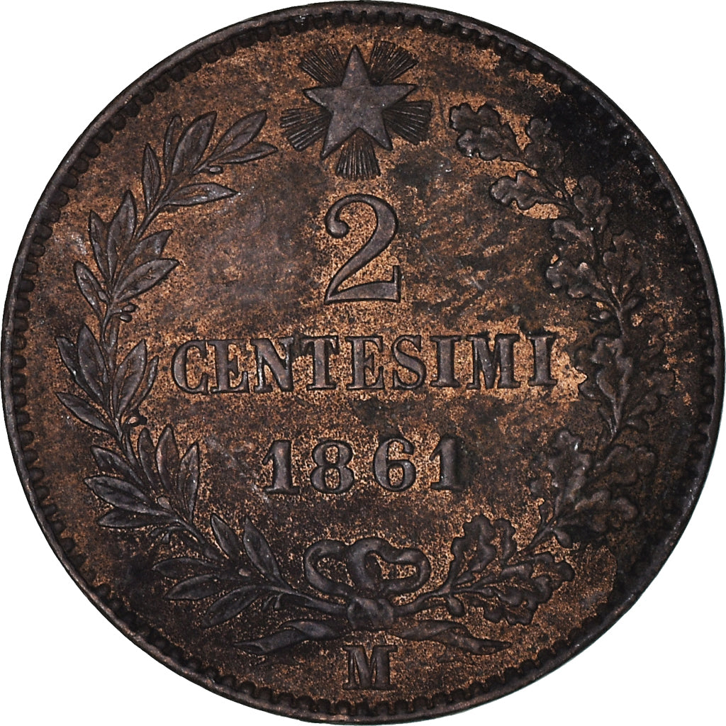 Coin, Italy, Vittorio Emanuele II, 2 Centesimi, 1861, Milan, AU(50-53), Copper