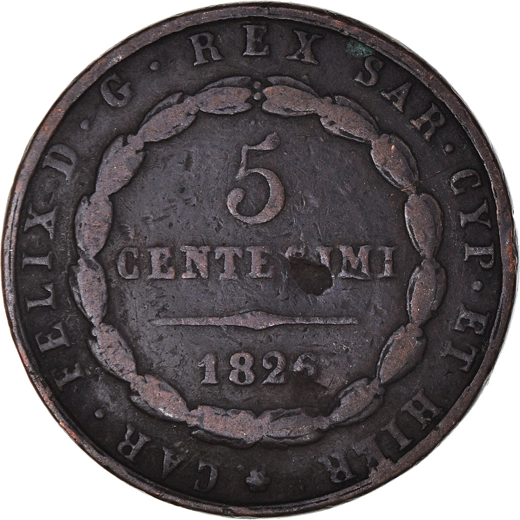 Moneda, Estados italianos, SARDINIA, Carlo Felice, 5 Centesimi, 1826, Torino
