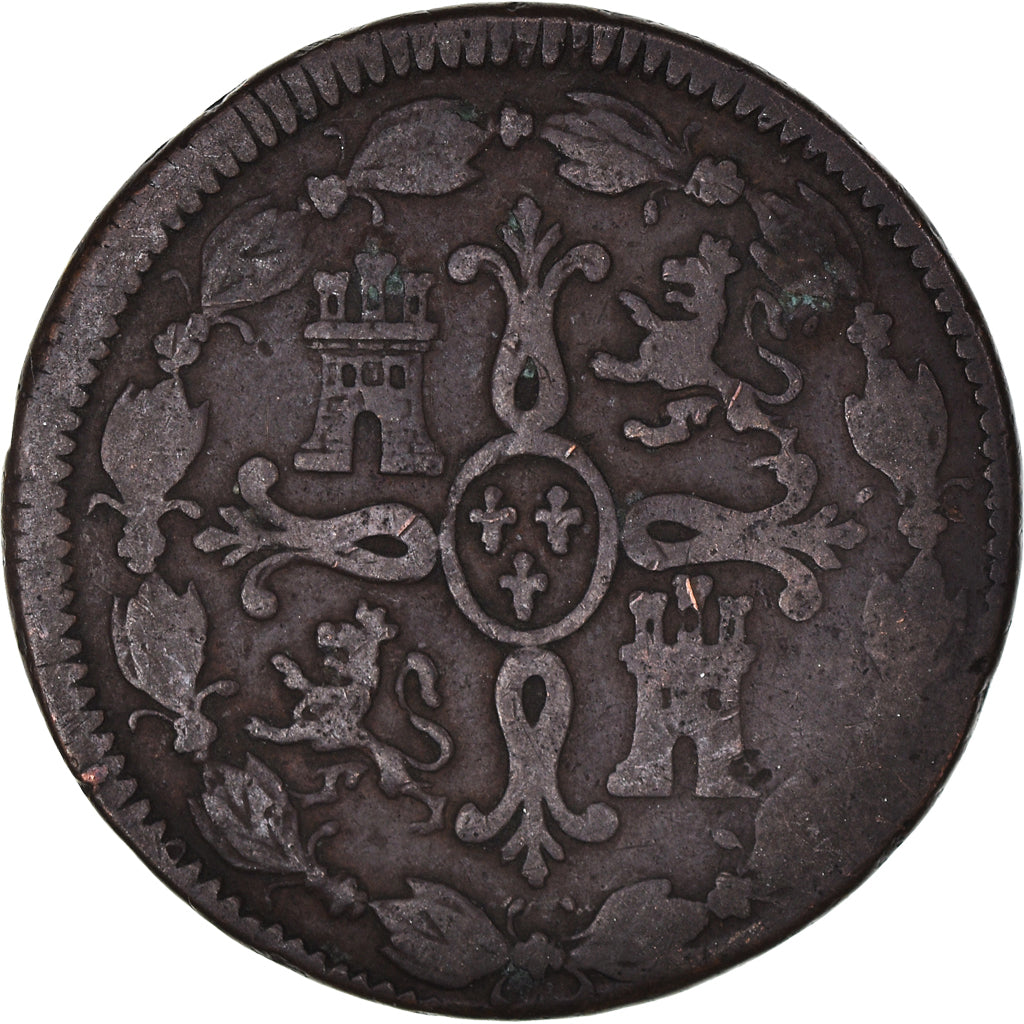 Moneta, Spagna, Ferdinand VII, 8 Maravedis, 1821, Jubia, MB, Rame, KM:491