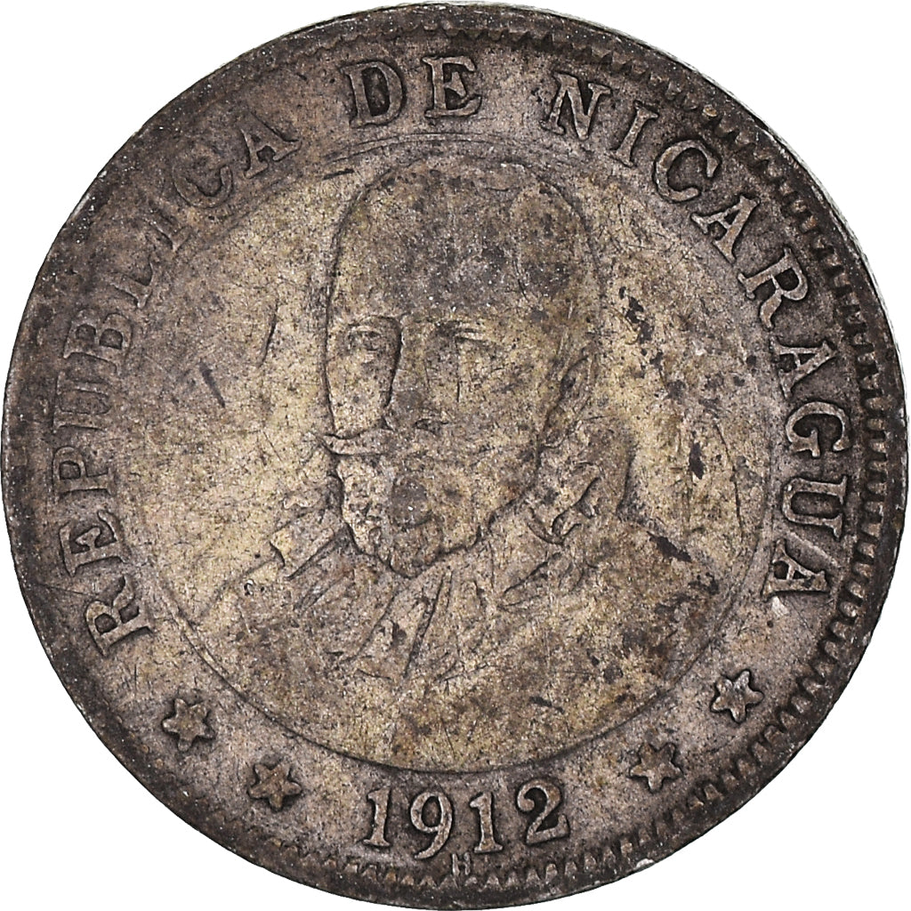 Coin, Nicaragua, 10 Centavos, 1912, Heaton, Birmingham, VF(30-35), Silver, KM:13