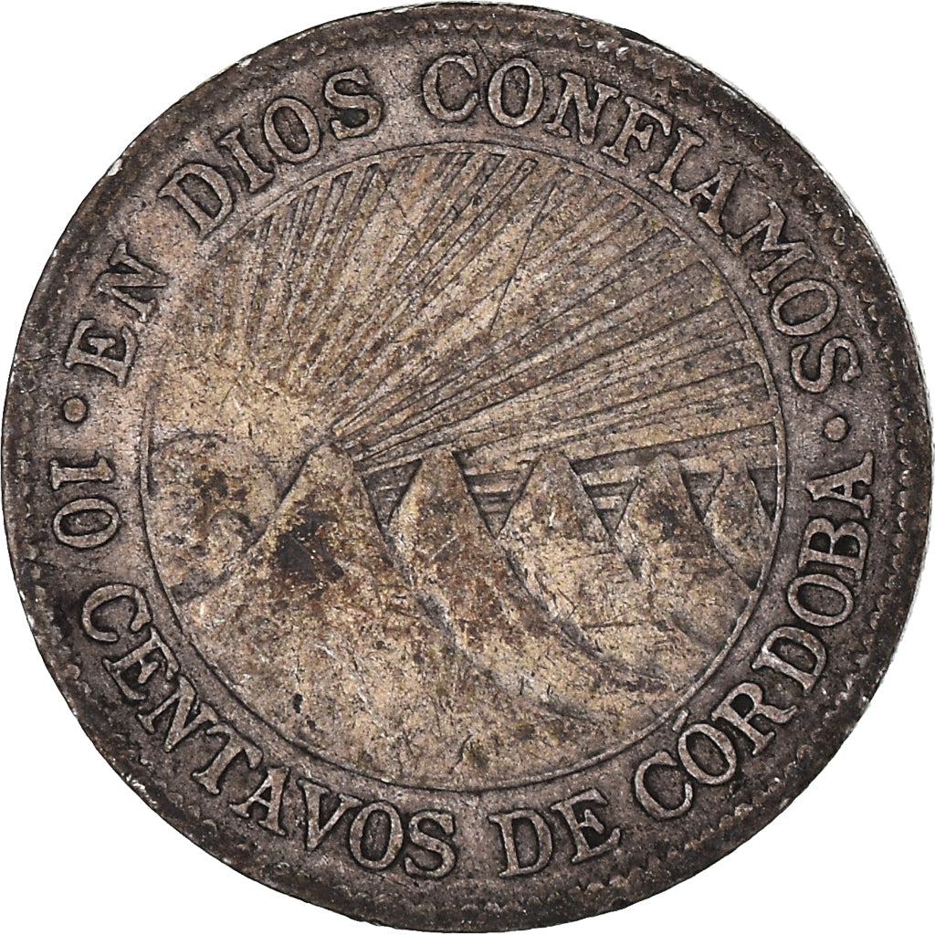 Coin, Nicaragua, 10 Centavos, 1912, Heaton, Birmingham, VF(30-35), Silver, KM:13