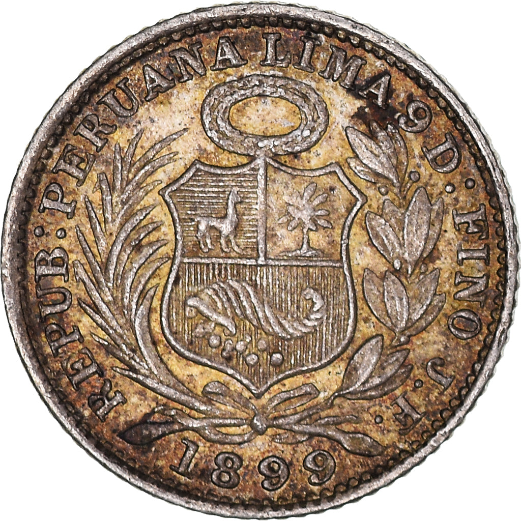 Coin, Peru, 1/2 Dinero, 1899, Lima, AU(50-53), Silver, KM:206.2