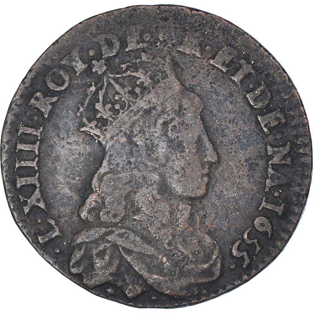 Moneta, Francia, Louis XIV, Liard de France au buste juvénile, deuxième type