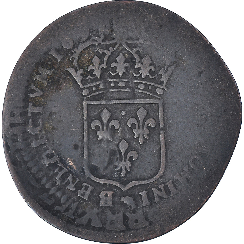 Moneta, Francia, Louis XIV, Sol de 15 deniers contremarqué d'une fleur de lis