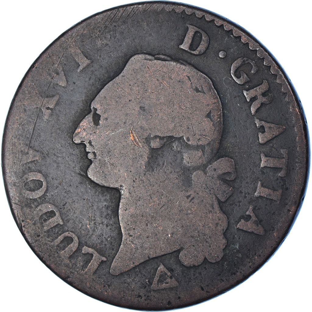 Monnaie, France, Louis XVI, Sol ou sou, Sol, 1789, Orléans, TB, Cuivre