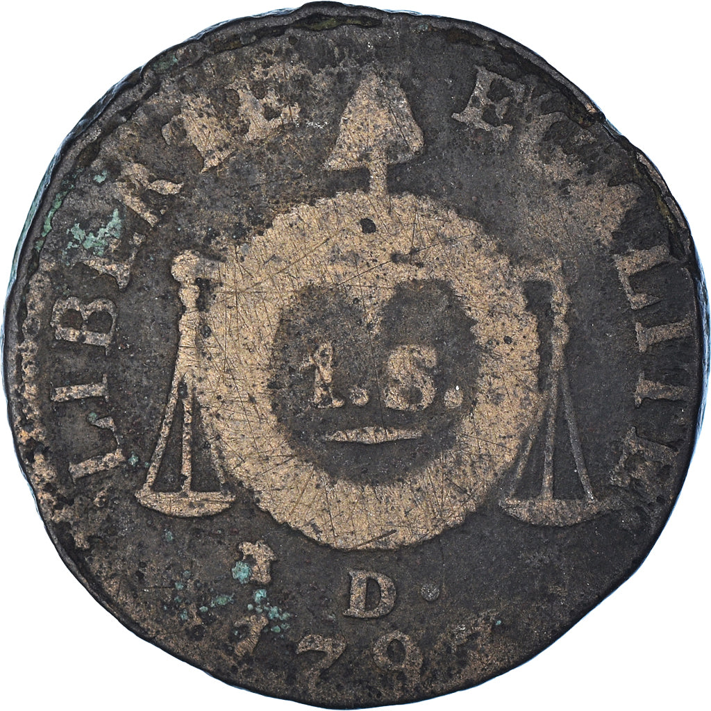 Coin, France, Sol aux balances françoise, Sol, 1793 - AN II, Lyon, VF(20-25)