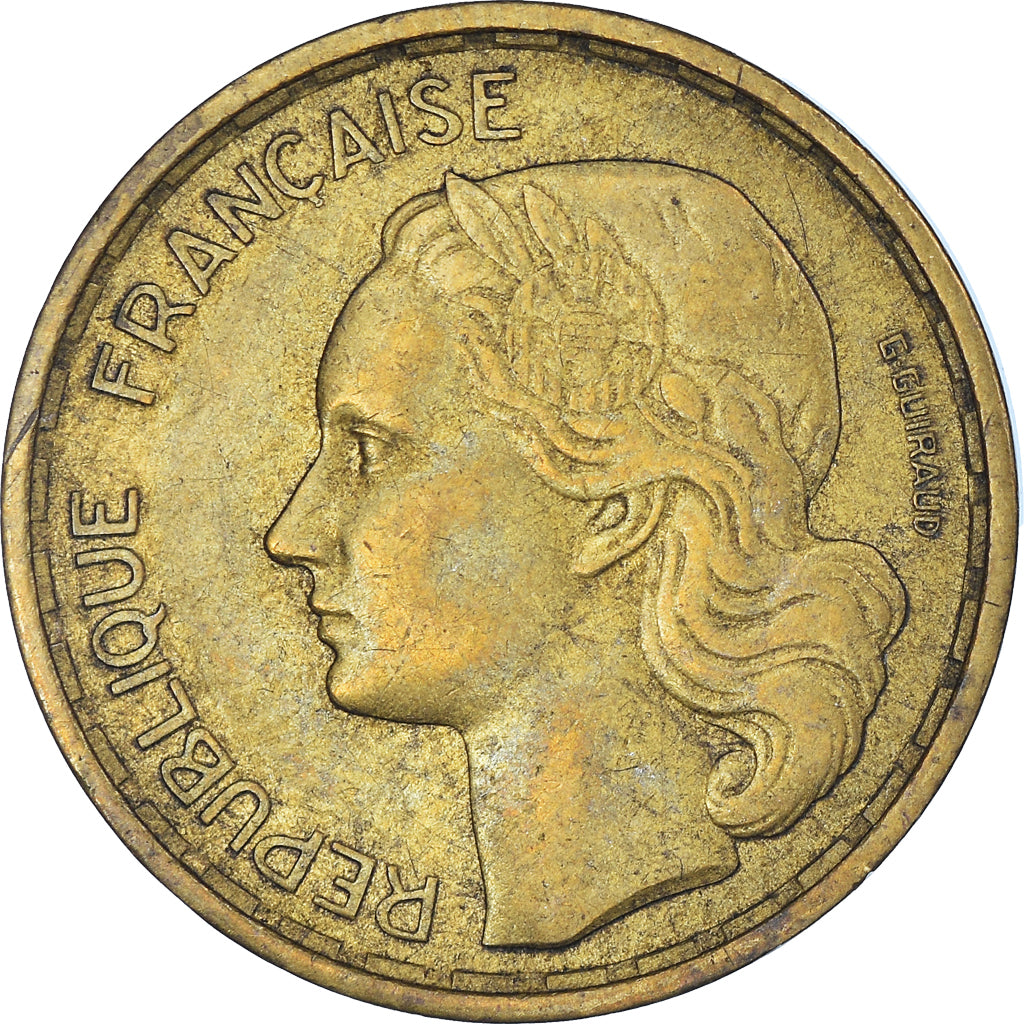 Moneda, Francia, Guiraud, 20 Francs, 1950, Beaumont - Le Roger, MBC+, Aluminio -