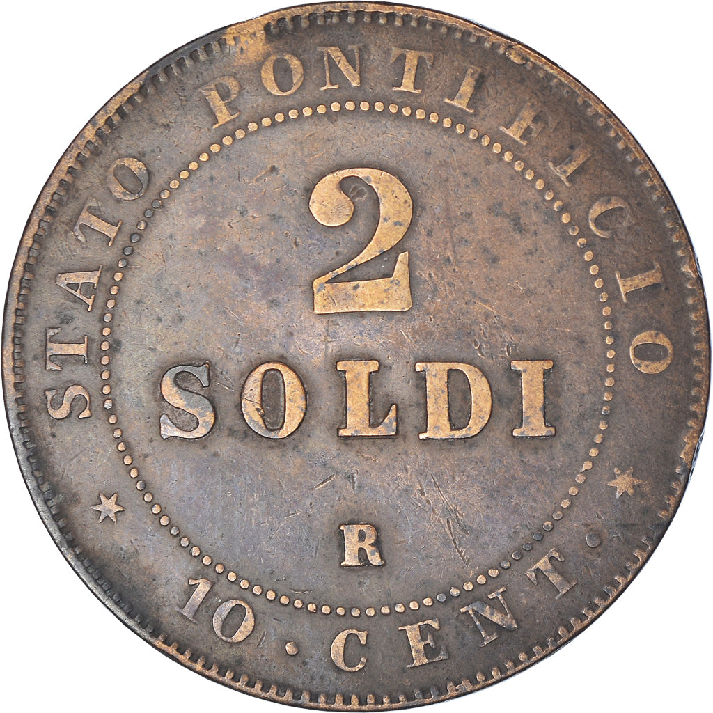 Monnaie, États italiens, PAPAL STATES, Pius IX, 2 Soldi, 10 Centesimi, 1866