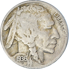 Coin, United States, Buffalo Nickel, 5 Cents, 1936, U.S. Mint, San Francisco