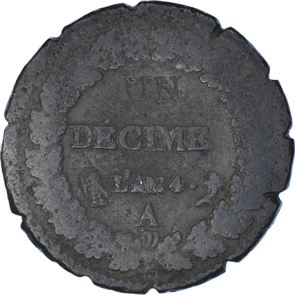 Munten, Frankrijk, Dupré, Decime, AN 4, Paris, FR, Bronzen, KM:637.1