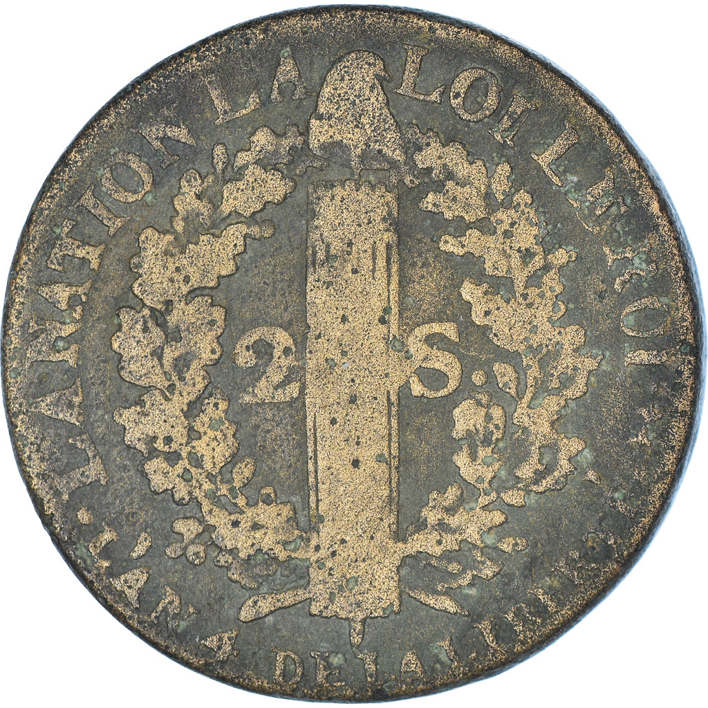 Coin, France, Louis XVI, 2 sols françois, 2 Sols, 1792 / AN 4, Metz, VF(20-25)