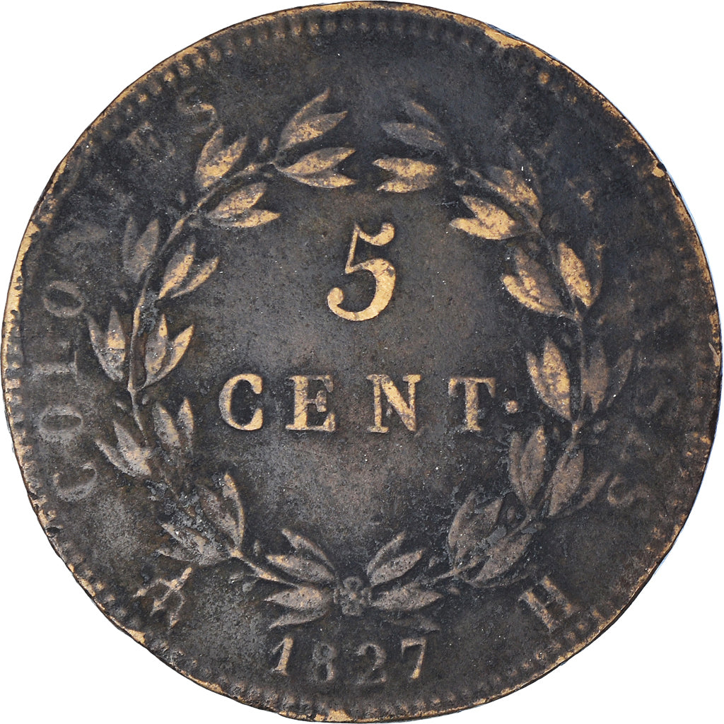 Monnaie, Colonies françaises, Charles X, 5 Centimes, 1827, La Rochelle, TB+