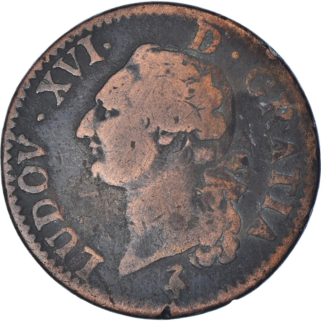Coin, France, Louis XVI, Sol ou sou, Sol, 1791, Paris, VF(30-35), Copper