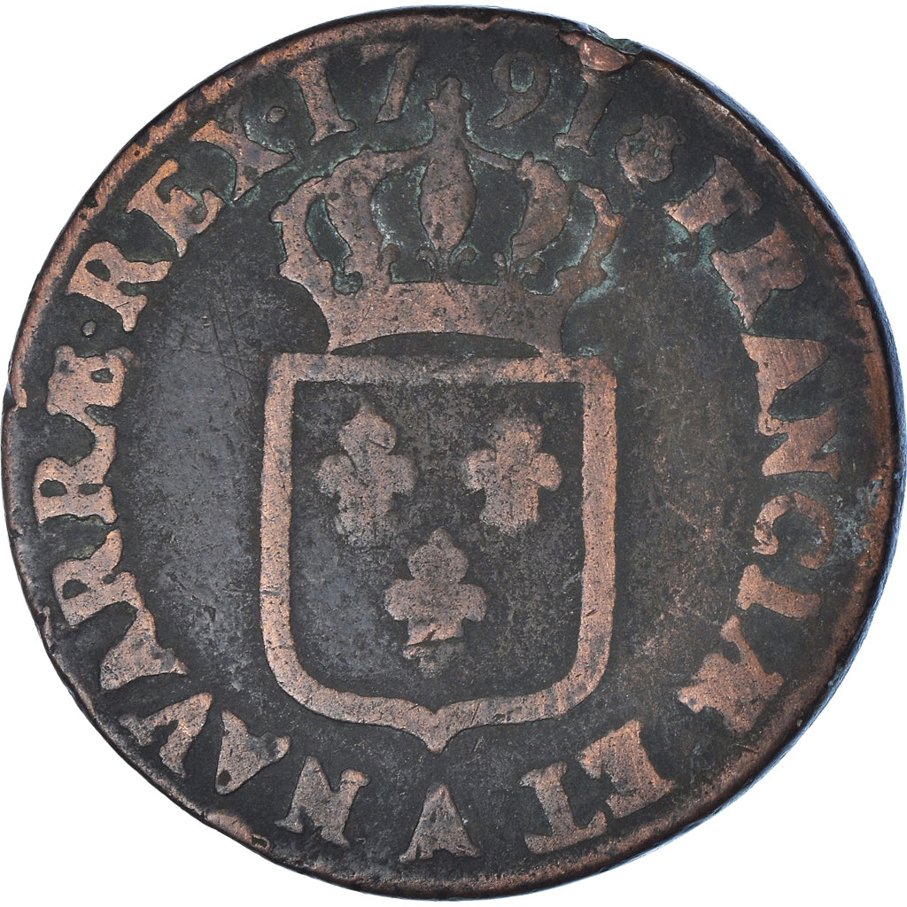 Coin, France, Louis XVI, Sol ou sou, Sol, 1791, Paris, VF(30-35), Copper