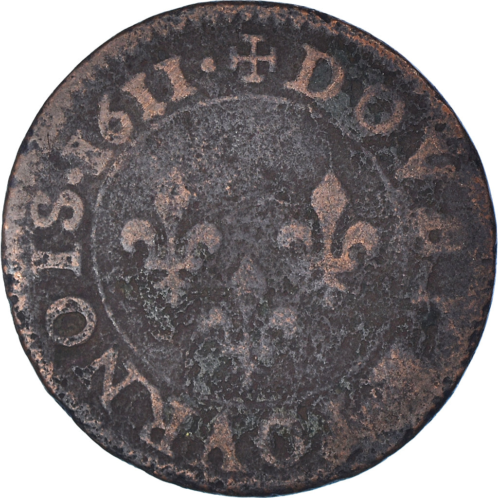 Moneda, Francia, Louis XIII, Double tournois, buste enfantin, Double Tournois