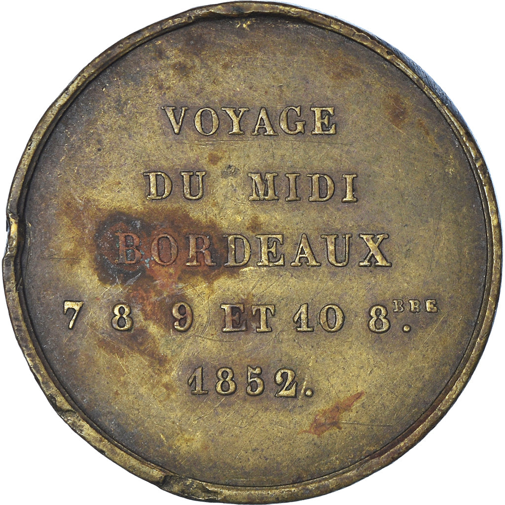 Frankrijk, Medaille, Napoléon III, Voyage du Midi - Bordeaux, 1852, FR+, Tin