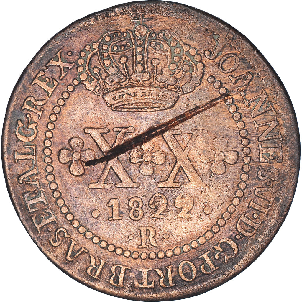 Coin, Brazil, João VI, 20 Reis, 1822, Rio de Janeiro, EF(40-45), Copper