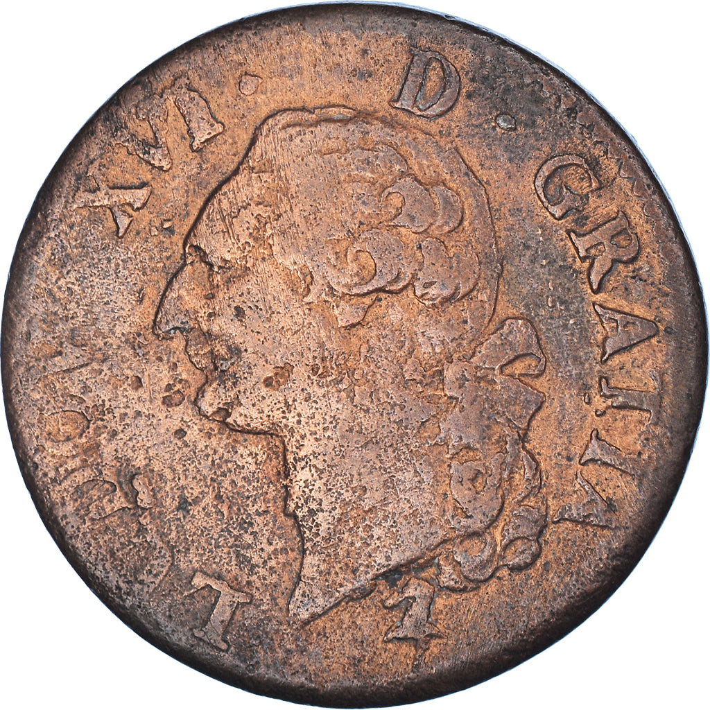 Coin, France, Louis XVI, Sol ou sou, Sol, 1791, Paris, EF(40-45), Copper