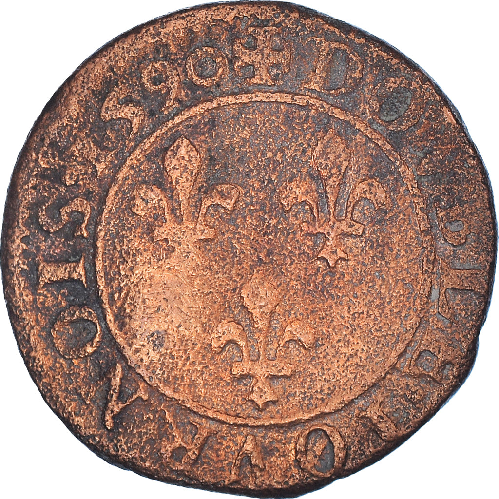 Coin, France, Henri IV, Double Tournois, 1590, Châlons-Sur-Marne, VF(20-25)