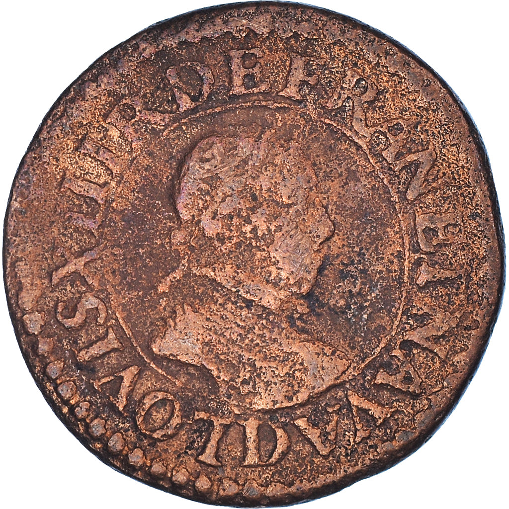 Monnaie, France, Louis XIII, Double Tournois, 1618, Lyon, TB, Cuivre, CGKL:344