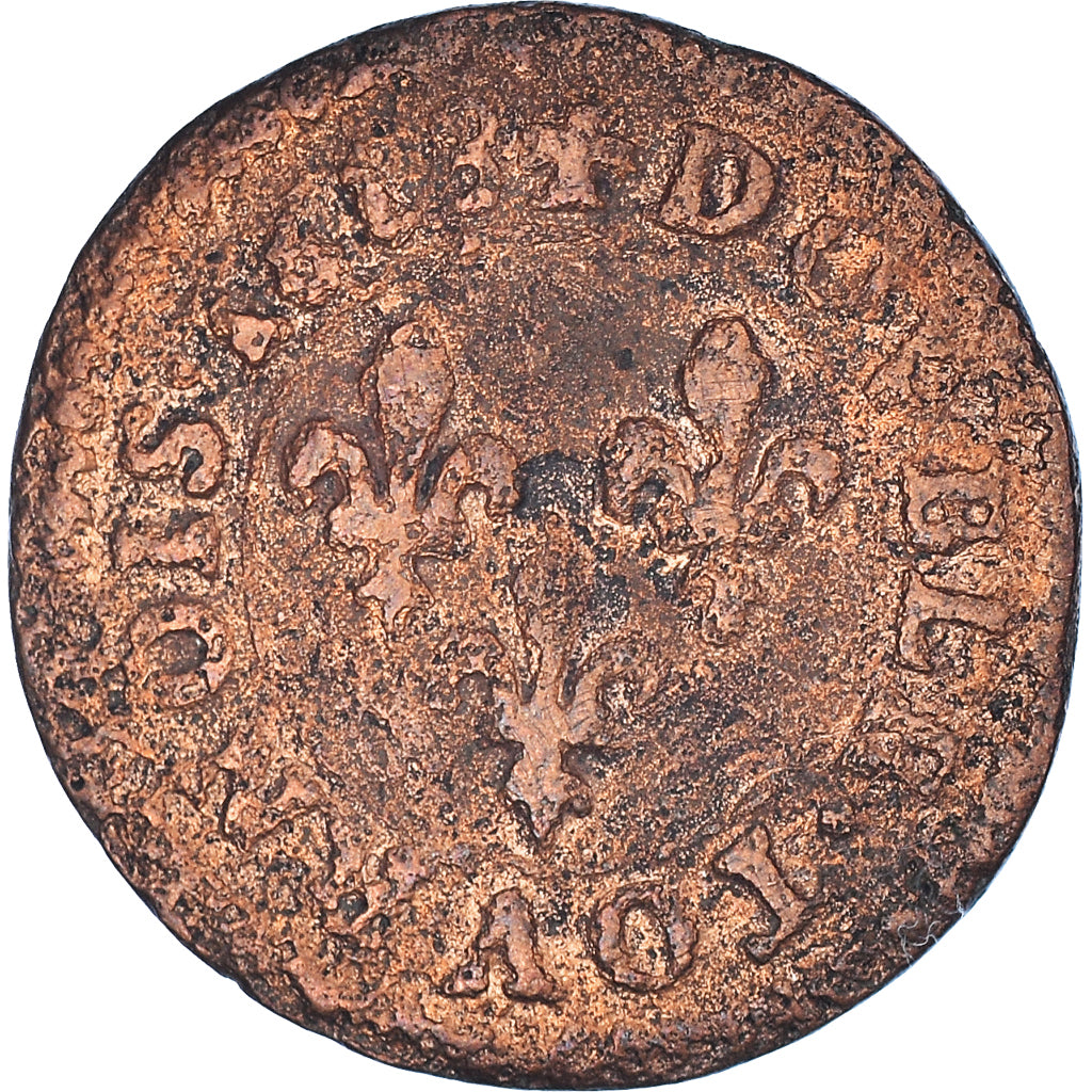 Monnaie, France, Louis XIII, Double Tournois, 1618, Lyon, TB, Cuivre, CGKL:344