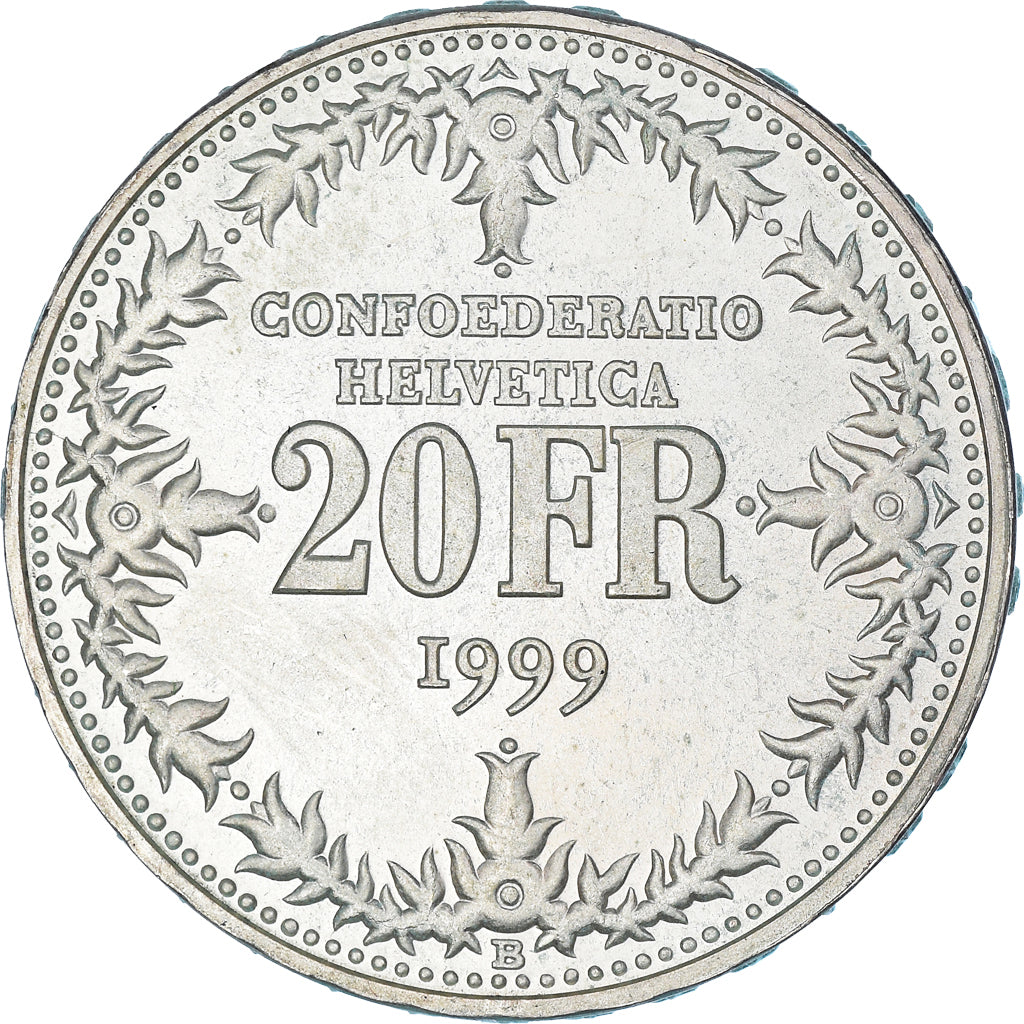 Coin, Switzerland, 20 Francs, 1999, Bern, AU(55-58), Silver, KM:85
