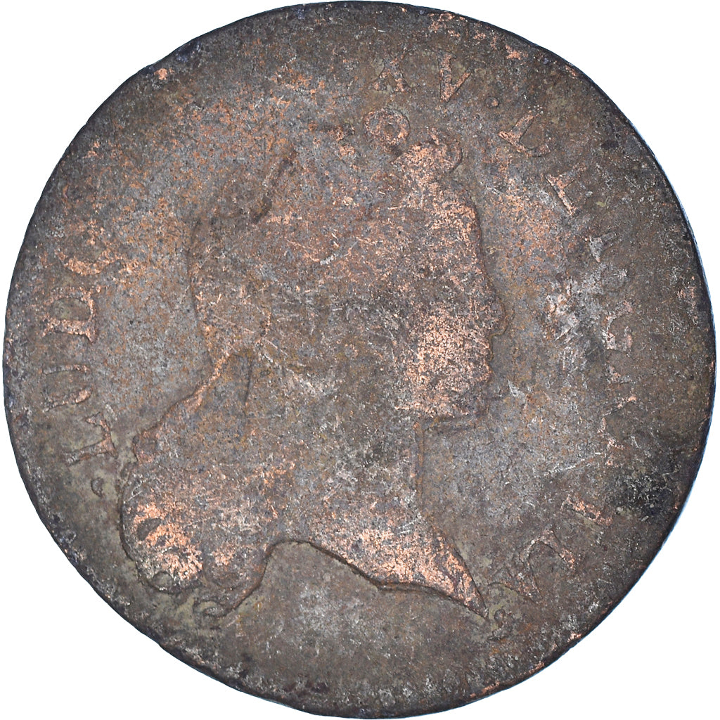 Munten, Frankrijk, Louis XV, 1/2 Sol, 1722, Rouen, FR, Koper, Gadoury:273