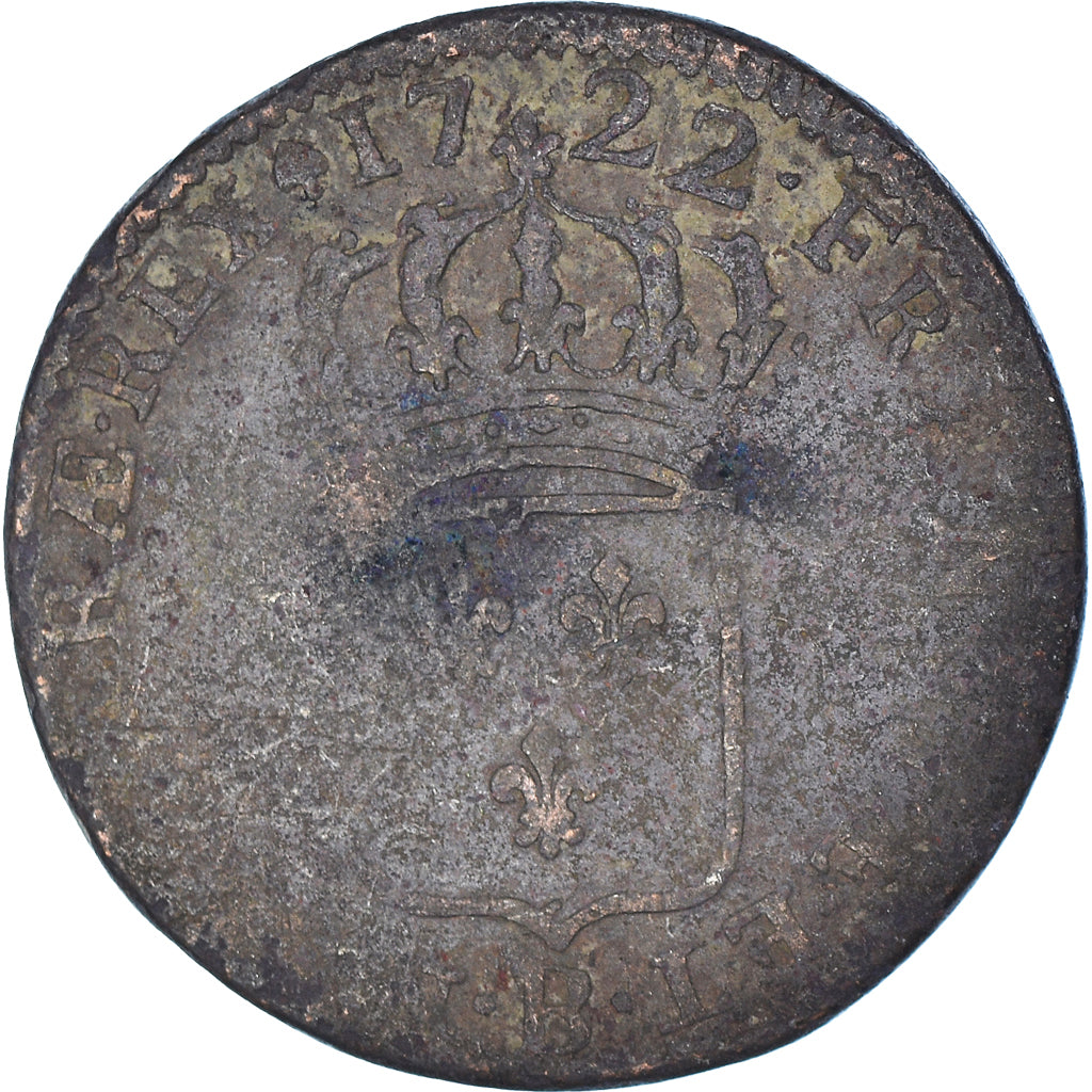 Munten, Frankrijk, Louis XV, 1/2 Sol, 1722, Rouen, FR, Koper, Gadoury:273