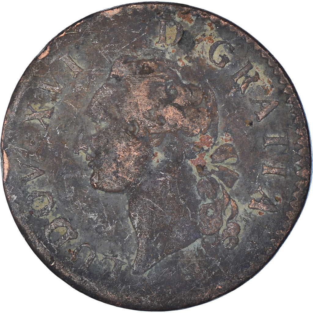 Moneda, Francia, Louis XVI, Sol ou sou, Sol, 1789, Orléans, BC+, Cobre