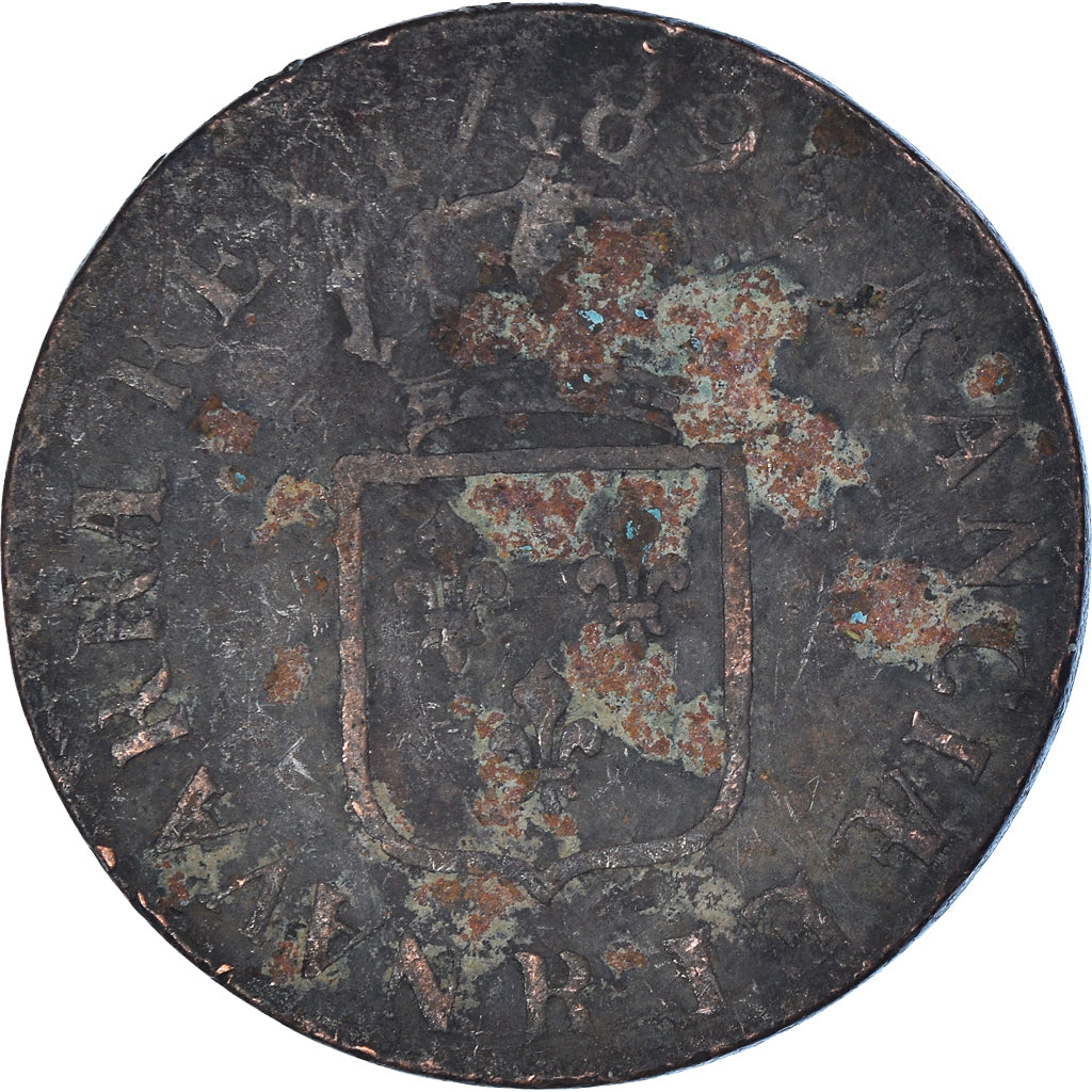 Moneda, Francia, Louis XVI, Sol ou sou, Sol, 1789, Orléans, BC+, Cobre