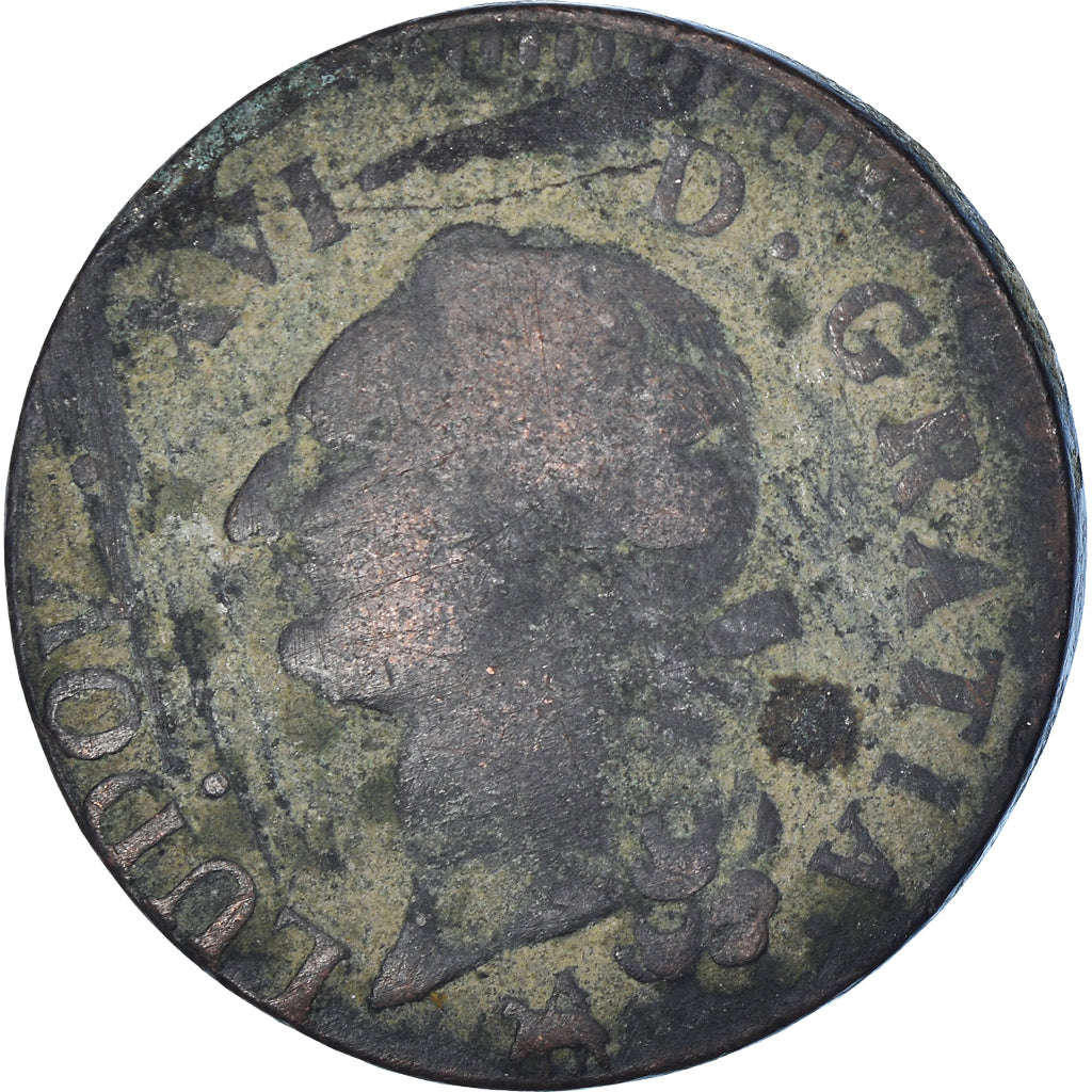 Moeda, França, Louis XVI, Sol ou sou, Sol, 1791, Rouen, VF(20-25), Cobre