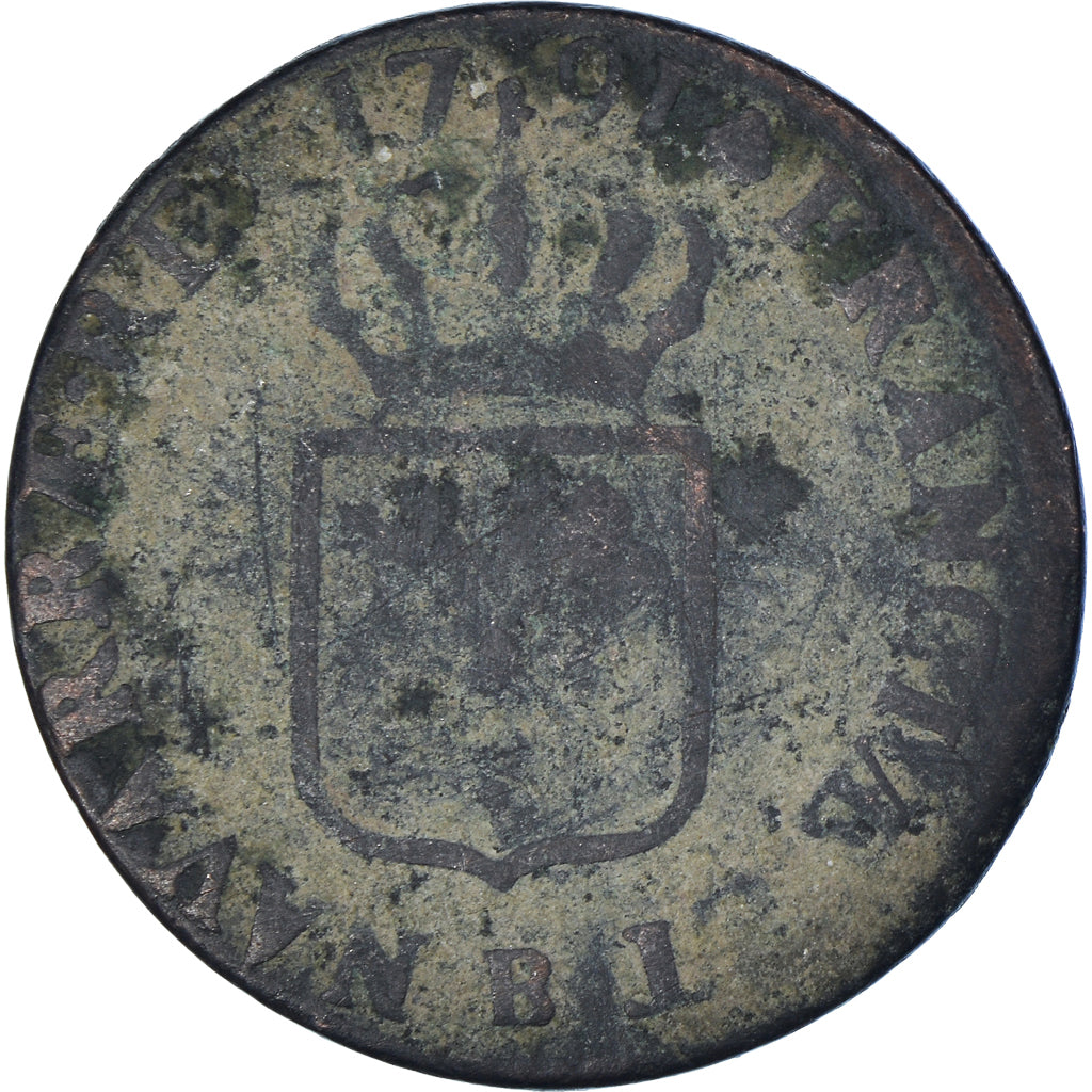 Moeda, França, Louis XVI, Sol ou sou, Sol, 1791, Rouen, VF(20-25), Cobre