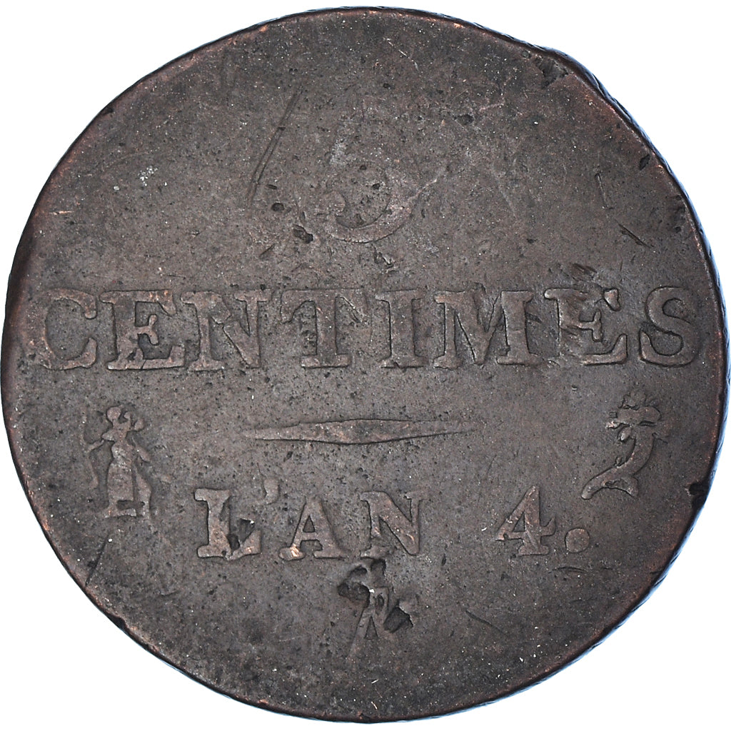 Moneta, Francia, Dupré, 5 Centimes, AN 4, Paris, MB+, Bronzo, KM:635.1