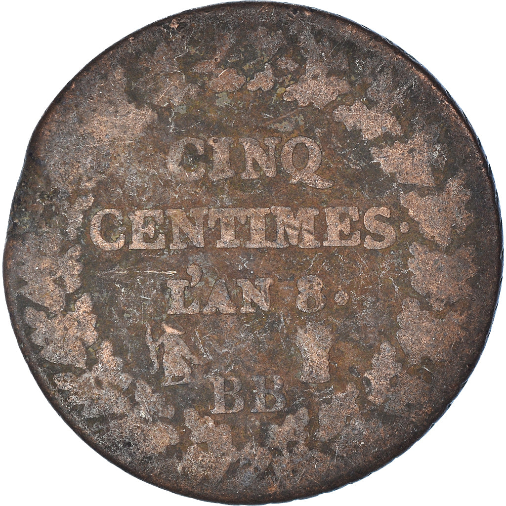 Moeda, França, Dupré, 5 Centimes, AN 8/5, Strasbourg, VF(20-25), Bronze